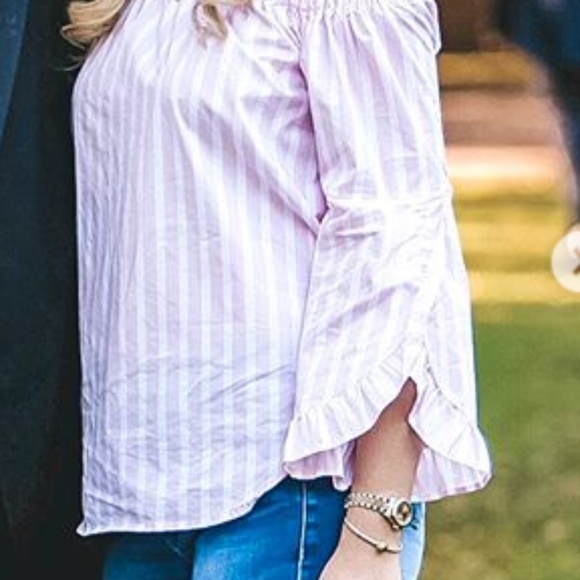 COPY - Off the Shoulder Striped Shirt with Ruffle… - Picture 5 of 6